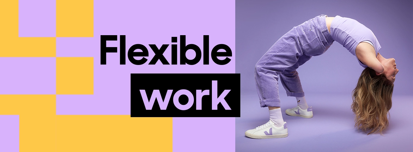 Flexible work next to a picture of a woman doing a backbend