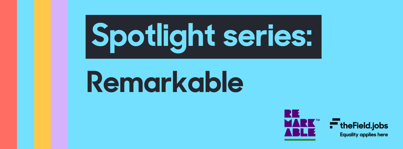A sky blue banner with bold, black text that reads "Spotlight series: Remarkable".